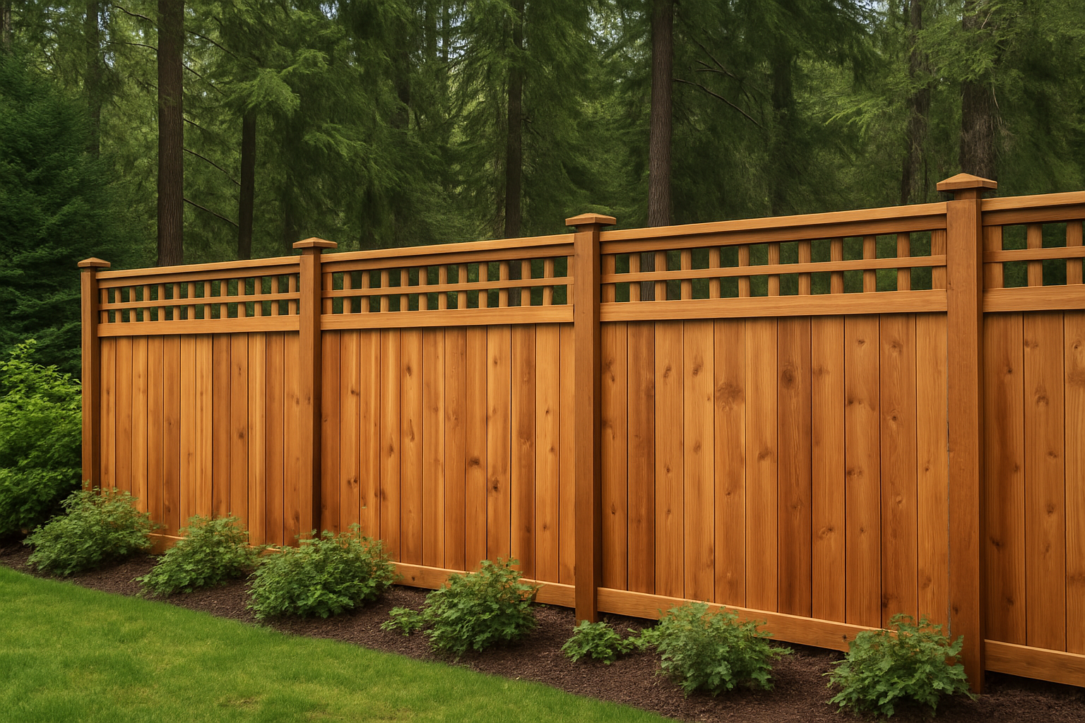 Cedar fence with lattice in PNW yard