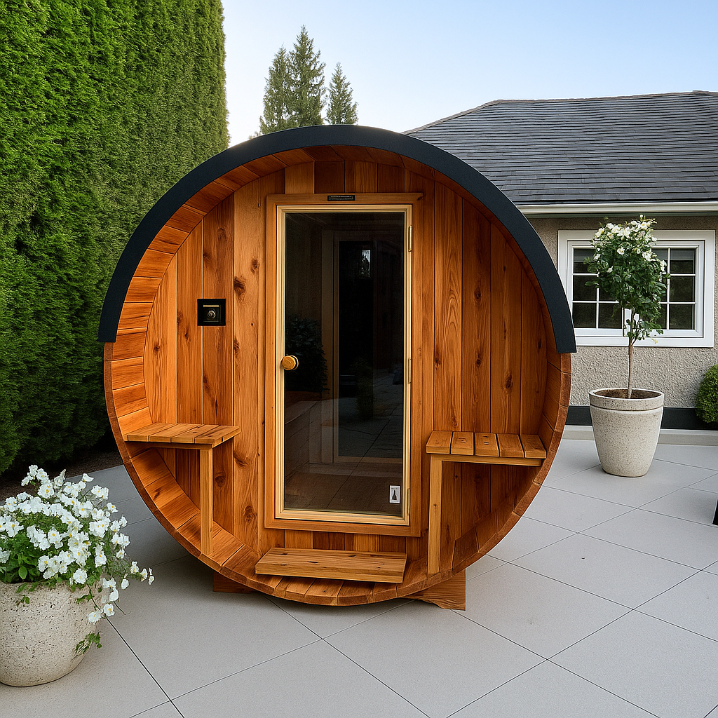 Barrel Sauna with glass door